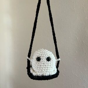 Crochet Ghost Car Mirror Hanger Glow in the Dark